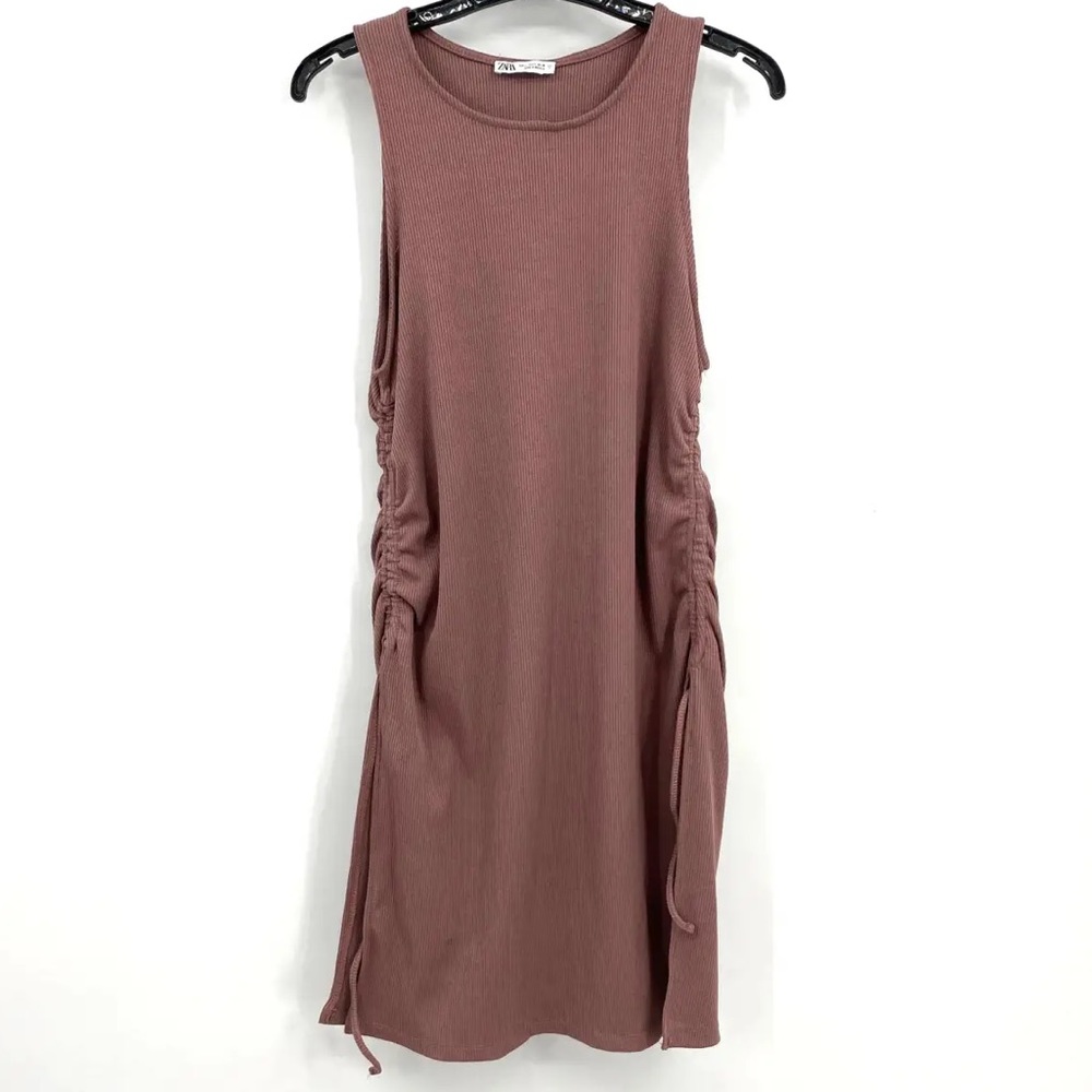 Zara Ruched Sleeveless Ribbed Gathered Tunic Dress